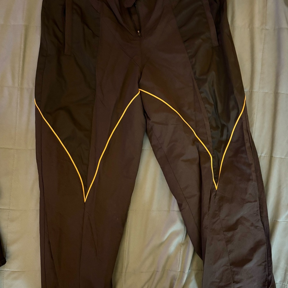 adidas Black and Yellow Track Pants with Decorative Stitching